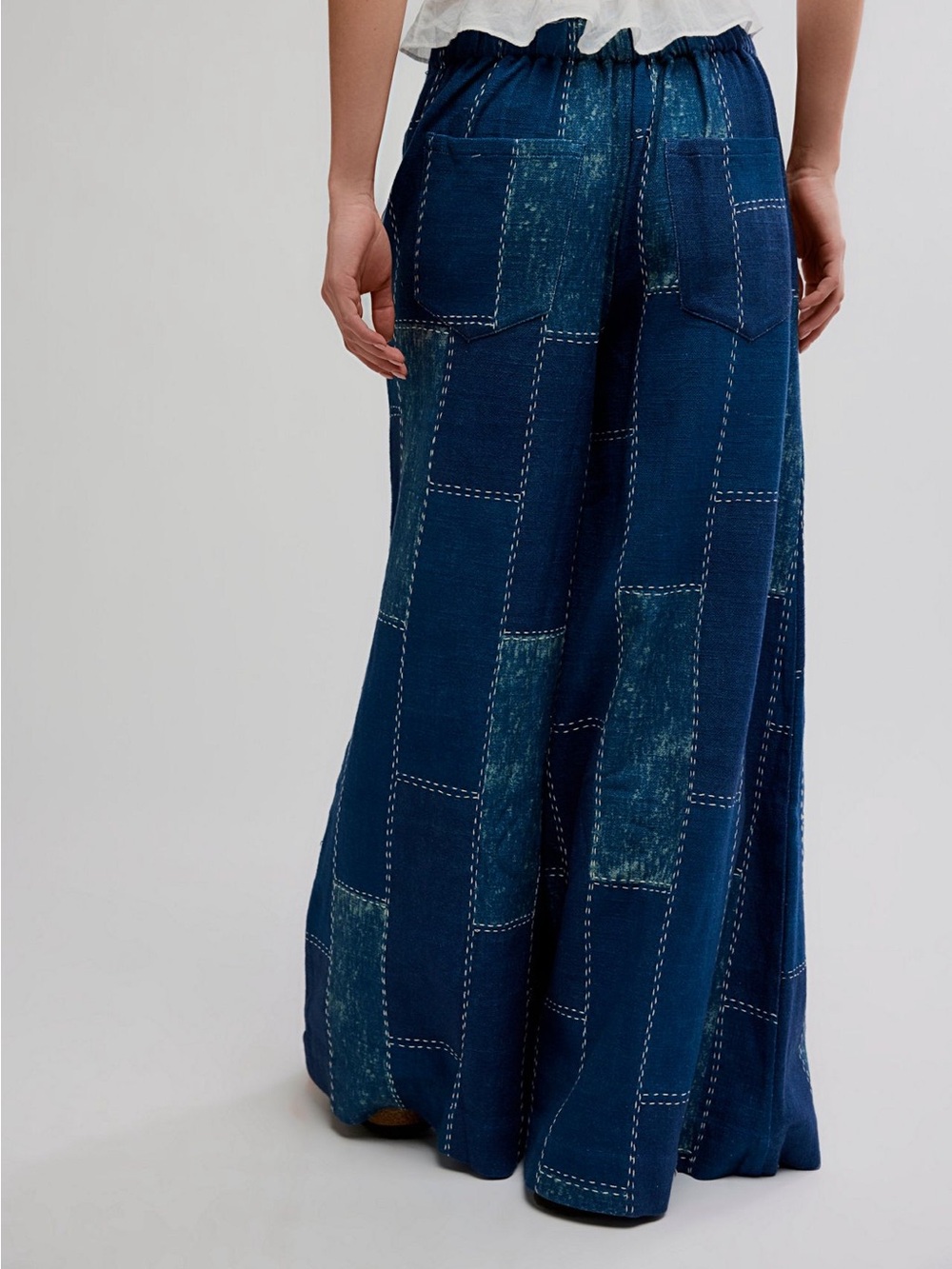 Free People Patches Wide-Leg Flare Jeans Pants Patchwork Boho Blue $248 - Picture 3 of 6